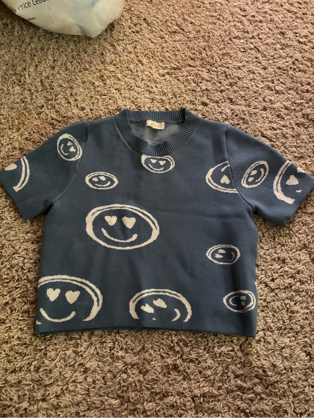 debut Blue Short-Sleeve Smiley Knit Sweater